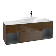 V&B Meuble sous lavabo Finion 160 cm, Pl blanc mat, tiroirs médium mat, noyer veneer-1