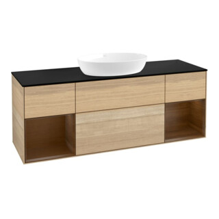 V&B Meuble sous-lavabo Finion 160 cm, Pl bleu, étagère chêne, Oa chêne