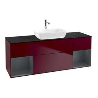 V&B Meuble sous lavabo Finion 160 cm, Pl bleu, Étagère médium laquée, Poignée métal