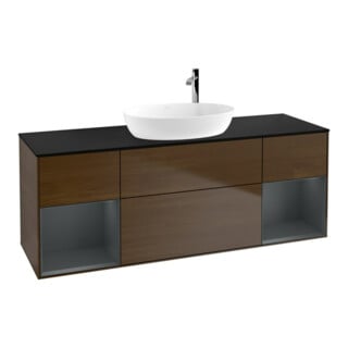 V&B Meuble sous lavabo Finion 160 cm, Pl bleu, étagère médium, placage noyer