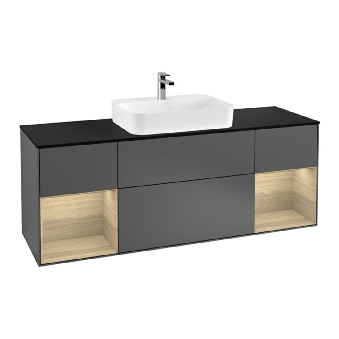 V&B Meuble sous lavabo Finion 160 cm, Pl bleu, Étagère ouverte, Anthracite m