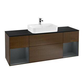 V&B Meuble sous lavabo Finion 160 cm, Pl bleu m, Étag md m Lac, noyer ven