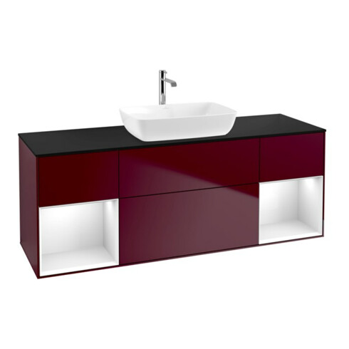 V&B Meuble sous lavabo Finion 160 cm, Pl bleu m, Étagère blanc brillant, Lac, Peo m