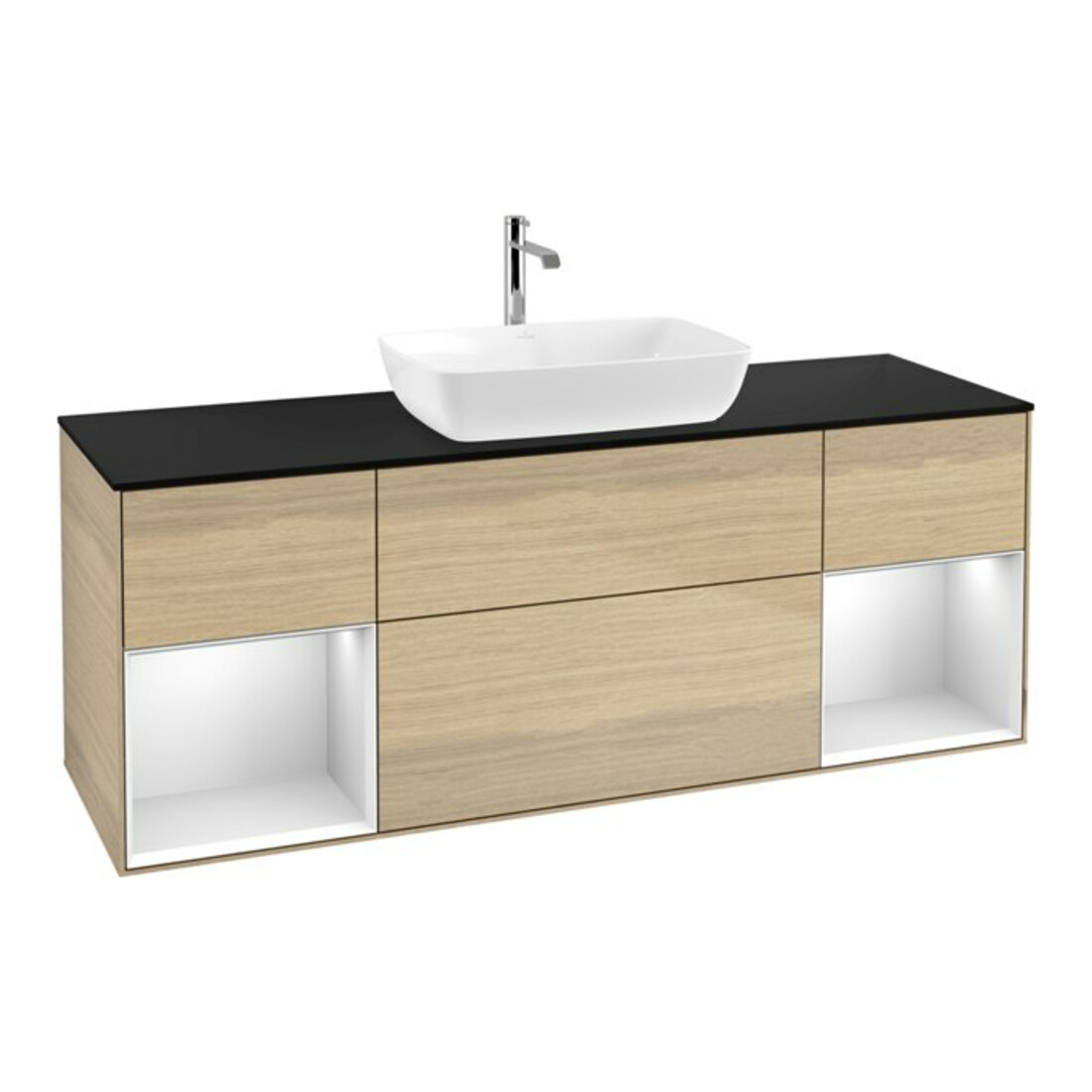 V&B Meuble sous lavabo Finion 160 cm, Pl bleu m, Étagère blanche m Lac, Oa ven