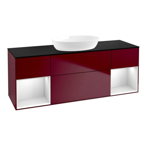 V&B Meuble sous lavabo Finion 160 cm, Pl bleu m, étagère blanche m Lac, Peo m