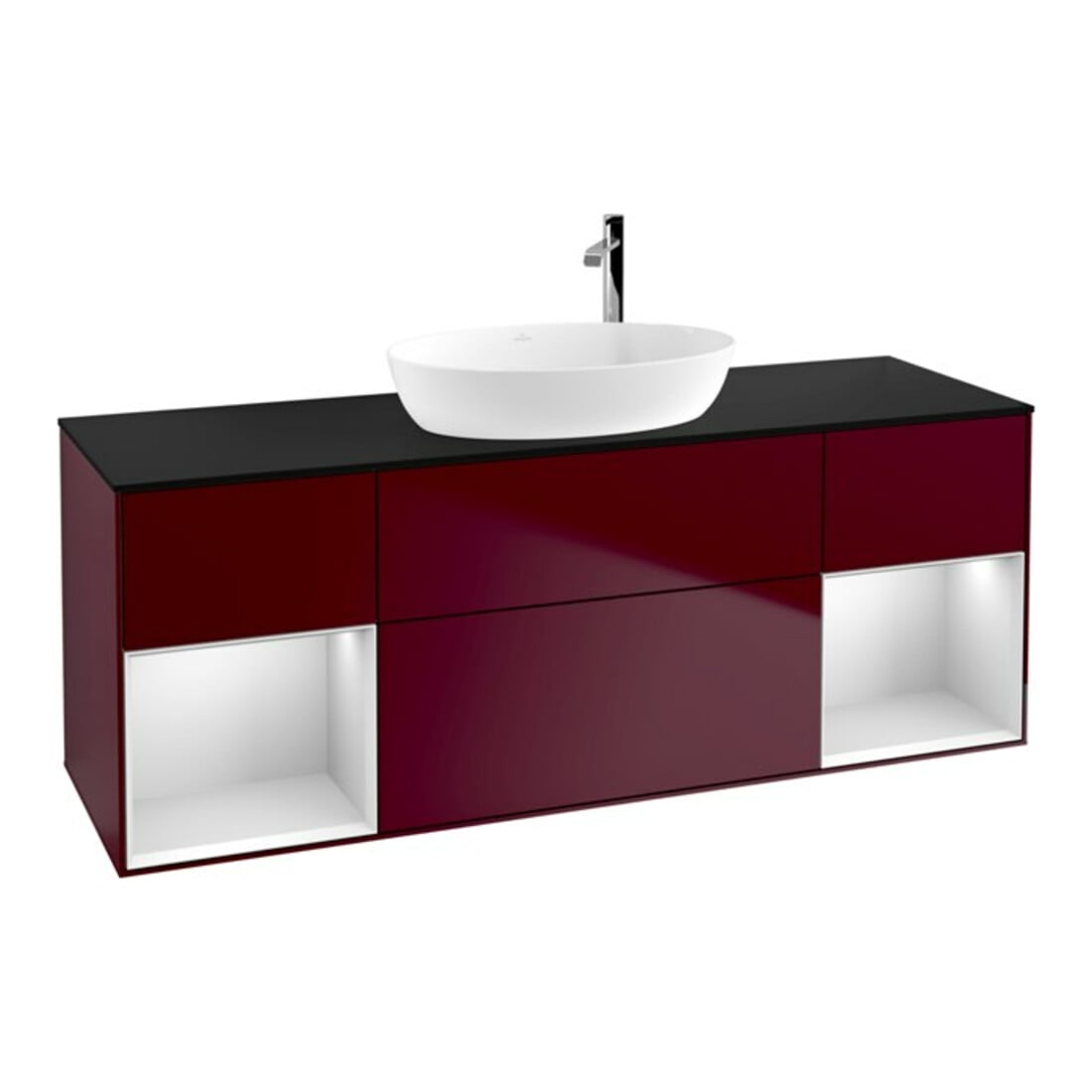 V&B Meuble sous lavabo Finion 160 cm, Pl bleu m, Étagère blanche m Lac, Peo m
