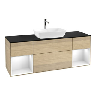 V&B Meuble sous-lavabo Finion 160 cm, Pl bleu m, Étagère gla wh. Lac, Oa ven