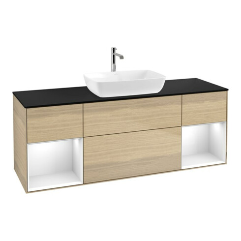 V&B Meuble sous-lavabo Finion 160 cm, Pl bleu m, Étagère gla wh. Lac, Oa ven