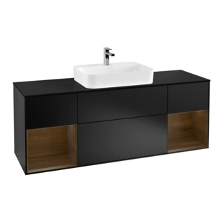 V&B Meuble sous lavabo Finion 160 cm, Pl bleu m, Étagère noyer ven, bleu m Lac