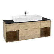 V&B Meuble sous-lavabo Finion 160 cm, Pl bleu m, Étagère noyer ven, Oa ven