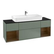 V&B Meuble sous lavabo Finion 160 cm, Pl bleu m, Étagère noyer ven, Oli. m Lac