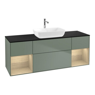 V&B Meuble sous lavabo Finion 160 cm, Pl bleu m, Étagère Oa ven, Oli. m Lac