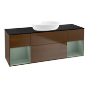 V&B Meuble sous lavabo Finion 160 cm, Pl bleu m, étagère Oli. m Lac, noyer ven