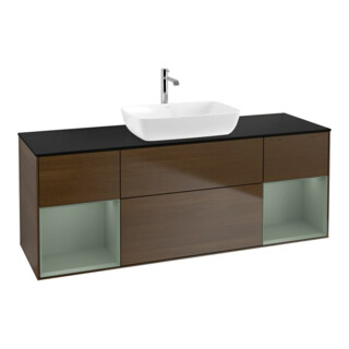 V&B Meuble sous lavabo Finion 160 cm, Pl bleu m, Étagère Oli. m Lac, noyer ven