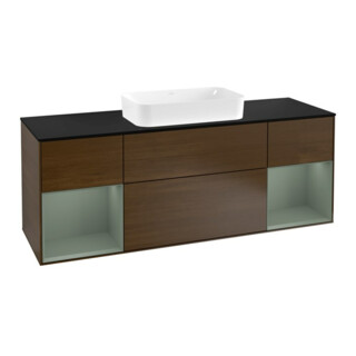 V&B Meuble sous lavabo Finion 160 cm, Pl bleu m, étagère Oli. m Lac, noyer ven