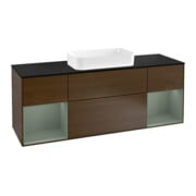 V&B Meuble sous lavabo Finion 160 cm, Pl bleu m, étagère Oli. m Lac, noyer ven