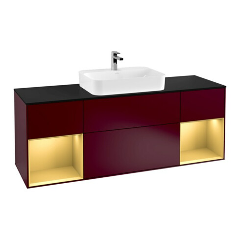 V&B Meuble sous lavabo Finion 160 cm, Pl bleu m, Étagère or m Lac, Peo m