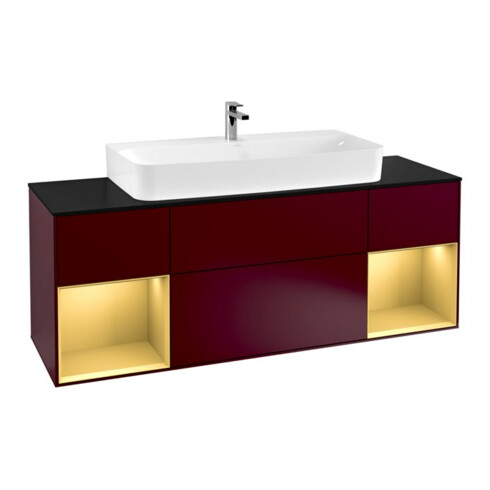 V&B Meuble sous lavabo Finion 160 cm, Pl bleu m, Étagère or m Lac, Peo m