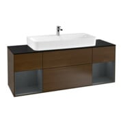 V&B Meuble sous lavabo Finion 160 cm, Pl bleu m, Reg md m Lac, noyer ven