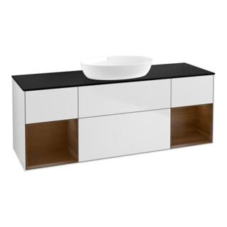 V&B Meuble sous lavabo Finion 160 cm, pl. bleu m, rég. noyer ven., blanc m Lac