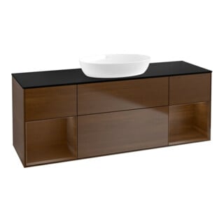 V&B Meuble sous lavabo Finion 160 cm, Pl bleu m, Reg noyer ven, noyer ven