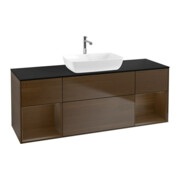 V&B Meuble sous lavabo Finion 160 cm, Pl bleu m, Reg noyer ven, noyer ven-1