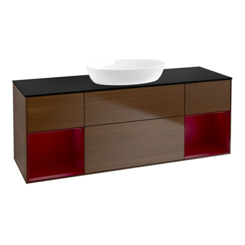 V&B Meuble sous lavabo Finion 160 cm, Pl bleu m, Reg Peo m Lac, noyer ven