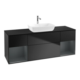 V&B Meuble sous lavabo Finion 160 cm, Pl bleu mat, Étagère médium mat laqué, bleu mat laqué