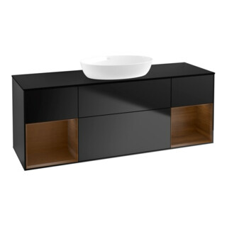V&B Meuble sous-lavabo Finion 160 cm, Pl bleu mat, étagère noyer verni, bleu mat Lac