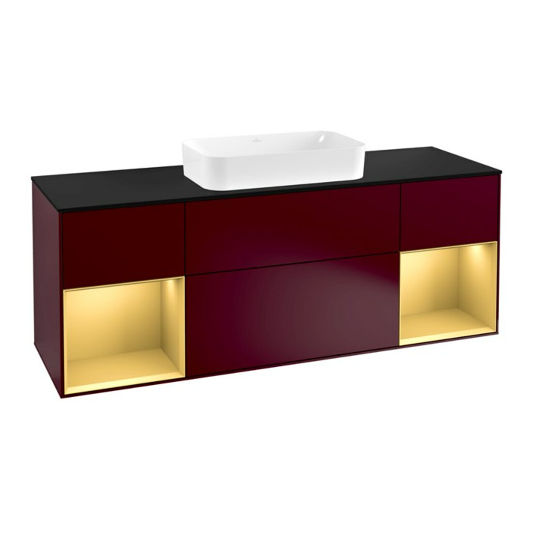 V&B Meuble sous lavabo Finion 160 cm, Pl bleu mat, Étagère or mat Lac, Peo mat