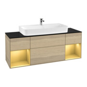 V&B Meuble sous lavabo Finion 160 cm, Pl bleu mat, Étagère or mat, Oa ven