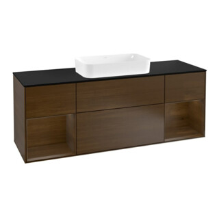 V&B Meuble sous lavabo Finion 160 cm, Pl bleu mat, étagère wal ven, wal ven