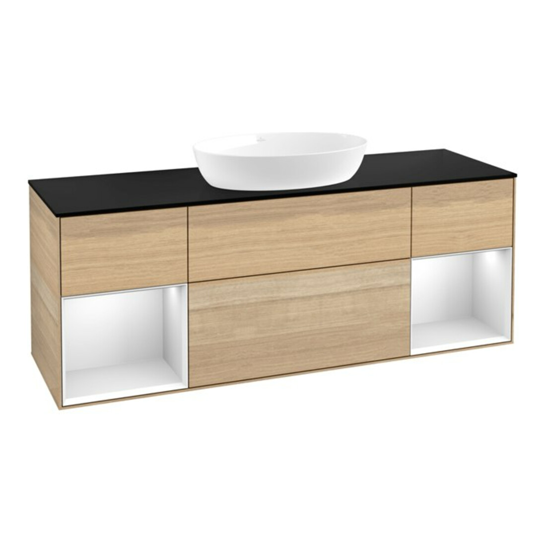 V&B Meuble sous lavabo Finion 160 cm, Pl bleu mat, Reg blanc mat, Oa ven