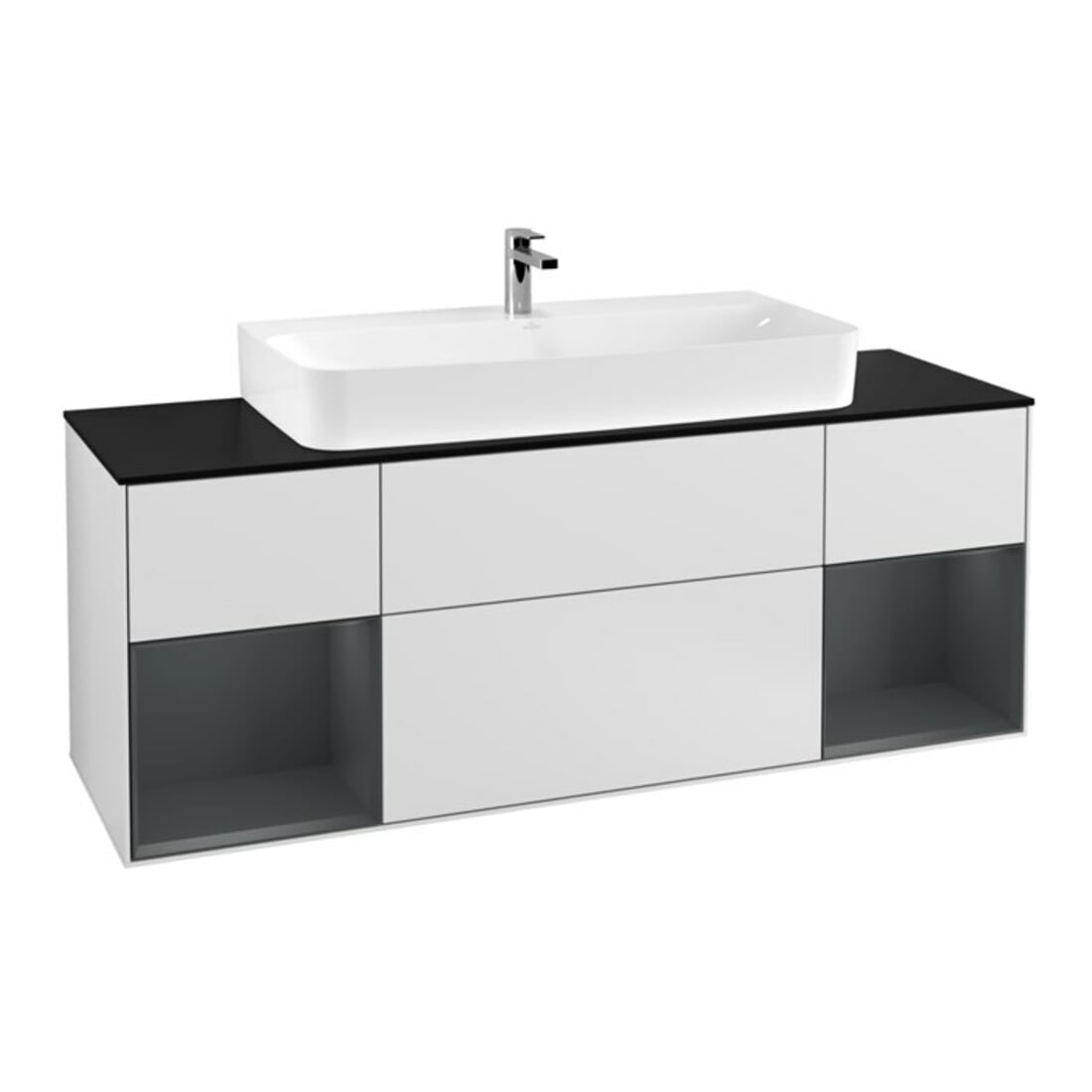 V&B Meuble sous lavabo Finion 160 cm, Pl bleu mat, Reg méd mat laqué, blanc mat laqué