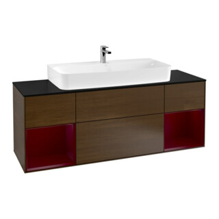V&B Meuble sous lavabo Finion 160 cm, Pl bleu mat, Reg Peo mat laqué, noyer ven