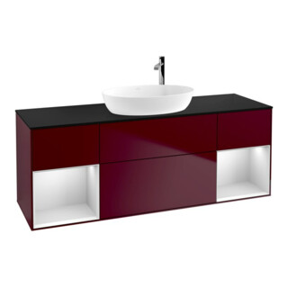 V&B Meuble sous lavabo Finion 160 cm, Pl bleu mat, Réglette blanche mate laquée, Poignée mate