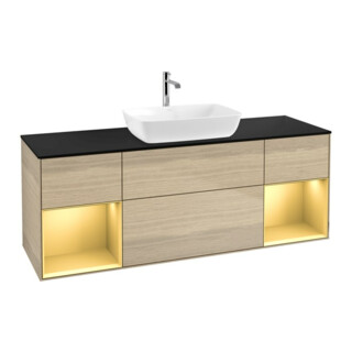 V&B Meuble sous lavabo Finion 160 cm, Pl bleu mat, Regor doré mat Lac, Oa ven