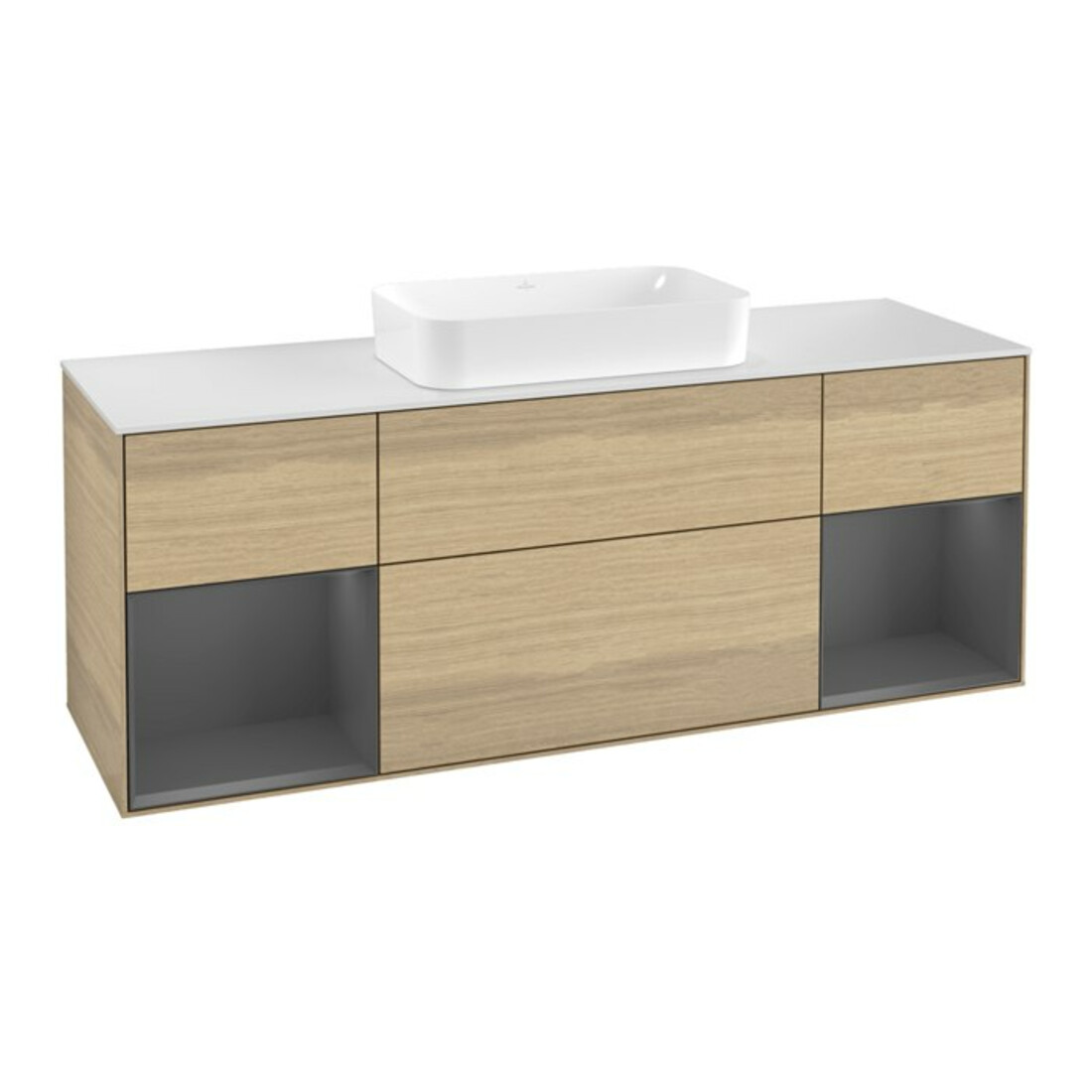 V&B Meuble sous lavabo Finion 160 cm, Pl w m, Éclairage mural, Anthracite mat, Lacquer, Oa ven