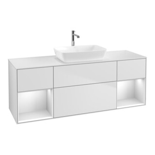 V&B Meuble sous-lavabo Finion 160 cm, Pl w m, Éclairage mural, blanc mat laqué, blanc mat laqué