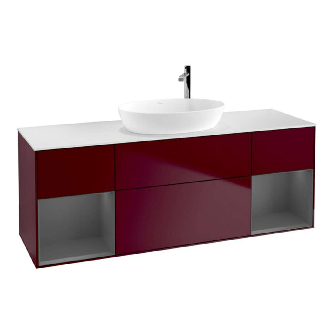 V&B Meuble sous lavabo Finion 160 cm, Pl w m, Étagère anthracite laquée, Peo m