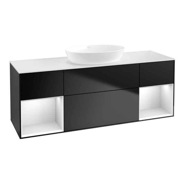 V&B Meuble sous lavabo Finion 160 cm, Pl w m, Étagère blanche m Lac, bleu m Lac