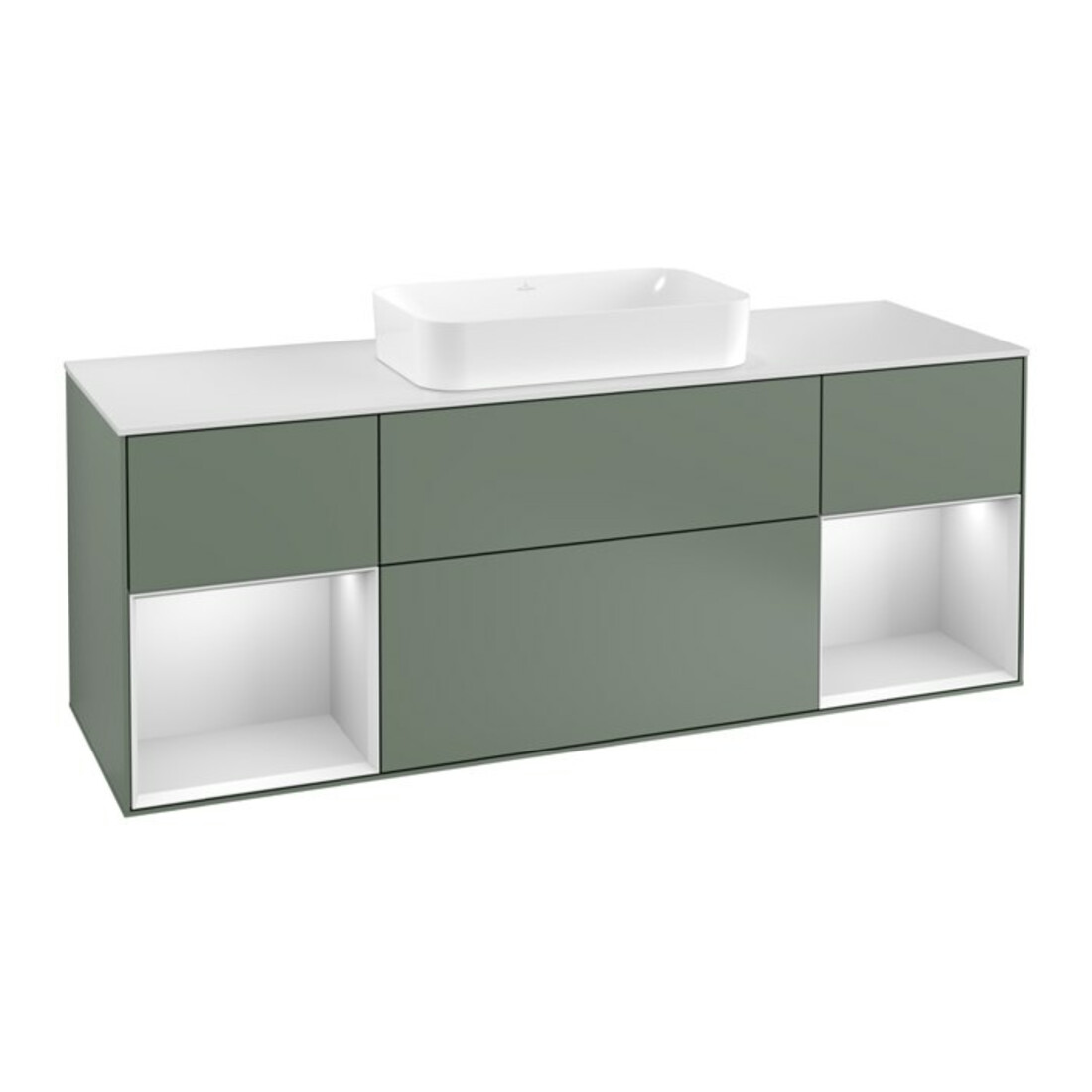 V&B Meuble sous-lavabo Finion 160 cm, Pl w m, Étagère blanche m Lac, Oli. m Lac