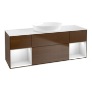 V&B Meuble sous lavabo Finion 160 cm, placage blanc mat, laqué blanc mat, noyer veiné