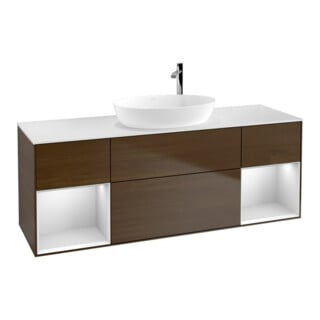 V&B Meuble sous-lavabo Finion 160 cm, placage blanc mat, laque blanche mat, noyer veinée