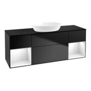 V&B Meuble sous lavabo Finion 160 cm, placage blanc mat, laque brillante blanche, bleu mat laqué-1