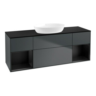 V&B Meuble sous lavabo Finion 160 cm, placage blanc mat, laqué gris brillant, mat bleu mat laqué