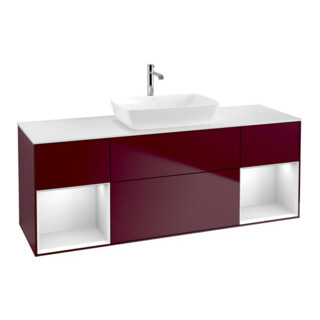 V&B Meuble sous lavabo Finion 160 cm, placage blanc mat, rangement blanc mat, poignée métal