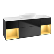 V&B Meuble sous-lavabo Finion 160 cm, placage blanc mat, rangement doré mat, bleu mat