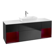 V&B Meuble sous lavabo Finion 160 cm, placage blanc mat, rangement en peuplier mat laqué, bleu mat laqué-1