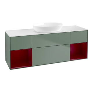 V&B Meuble sous lavabo Finion 160 cm, placage blanc mat, rangement en peuplier mat laqué, olivier mat laqué